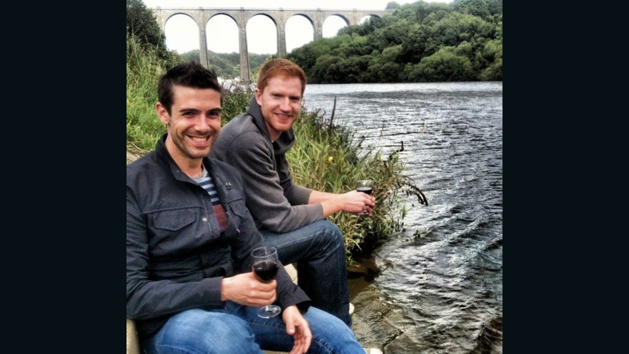 Brandon Perlberg, left, moved to London to be with Benn Storey.