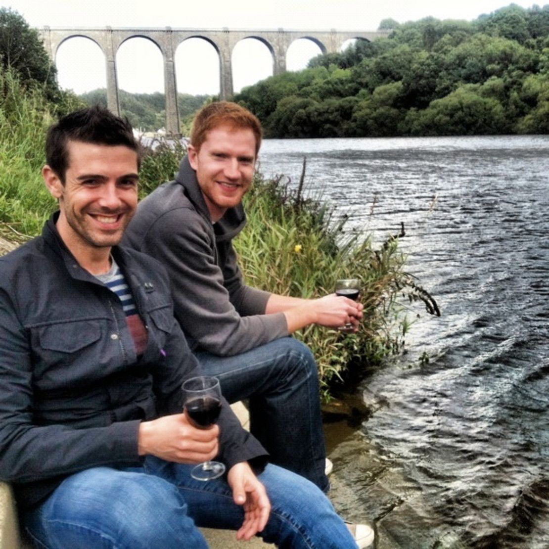 Brandon Perlberg, left, moved to London to be with Benn Storey.