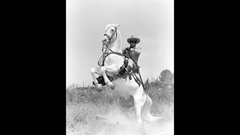 The Lone Ranger's horse Silver rears up in a publicity still, circa 1950. 