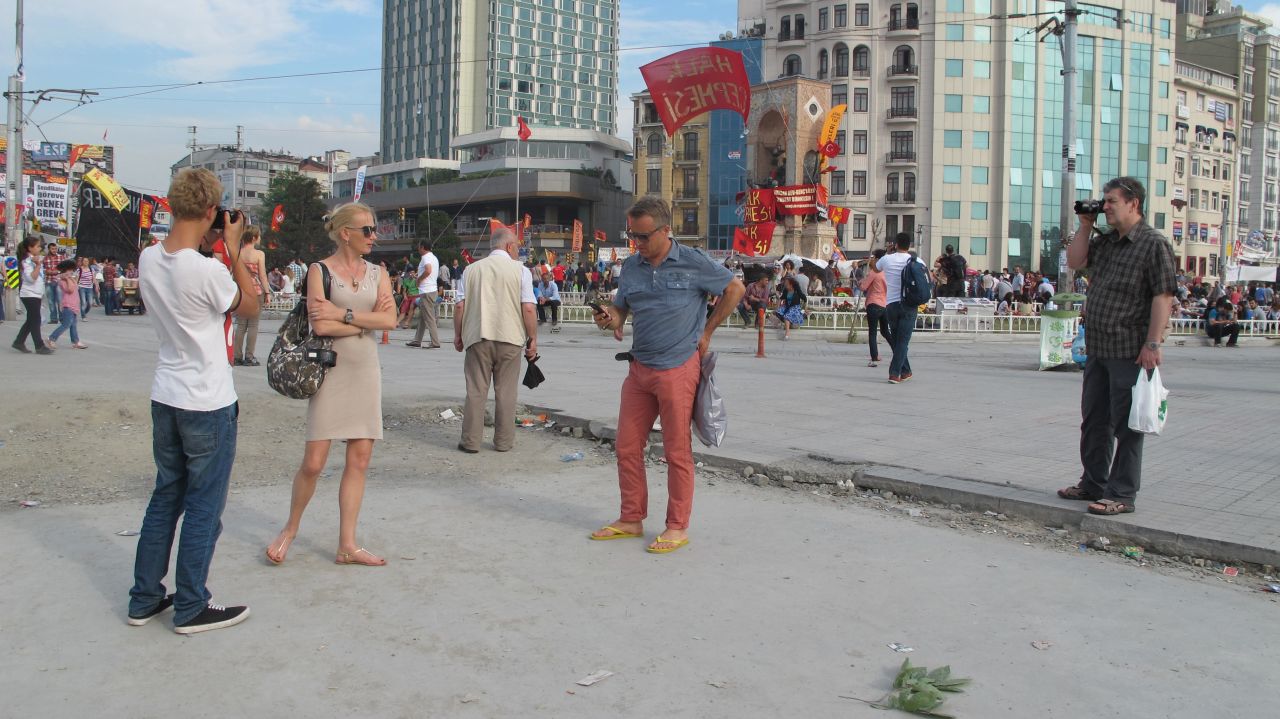 Andres Koop (pictured second from left), an orthopedic surgeon from Tallinn in Estonia, was visiting Istanbul for an international conference, accompanied by his wife, Anneli (pictured second from right), son Stenver (pictured left), and family friend, Erekle (pictured right). <br /><br />He told CNN: "The best way is to talk about problems and sit around a table and find solutions."