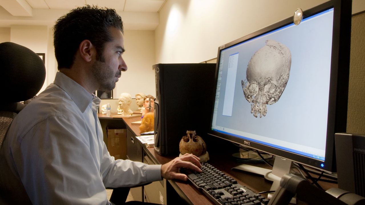 Joe Mullins, a forensic imaging specialist with the National Center for Missing and Exploited Children, created new facial reconstructions of the four victims in New Hampshire.