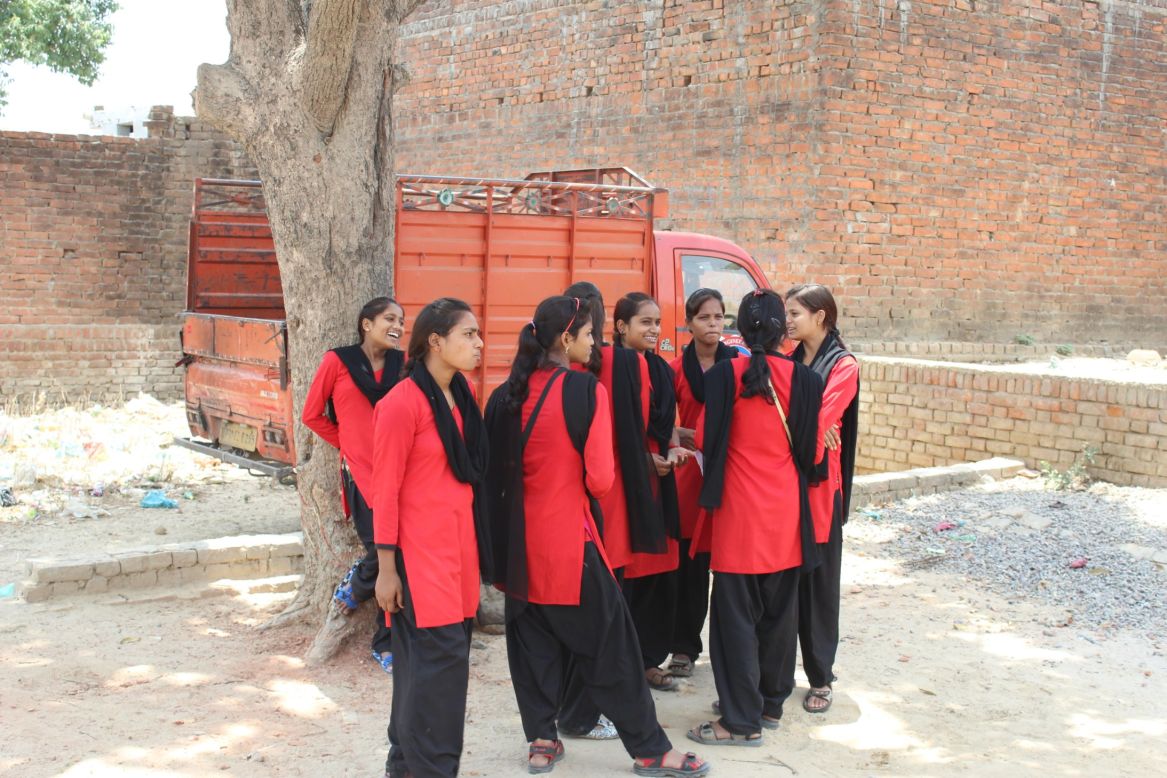 In their distinctive uniforms, the girls patrol their local streets looking out for males acting "inappropriately" towards girls and women -- a risky undertaking in a male-dominated society.