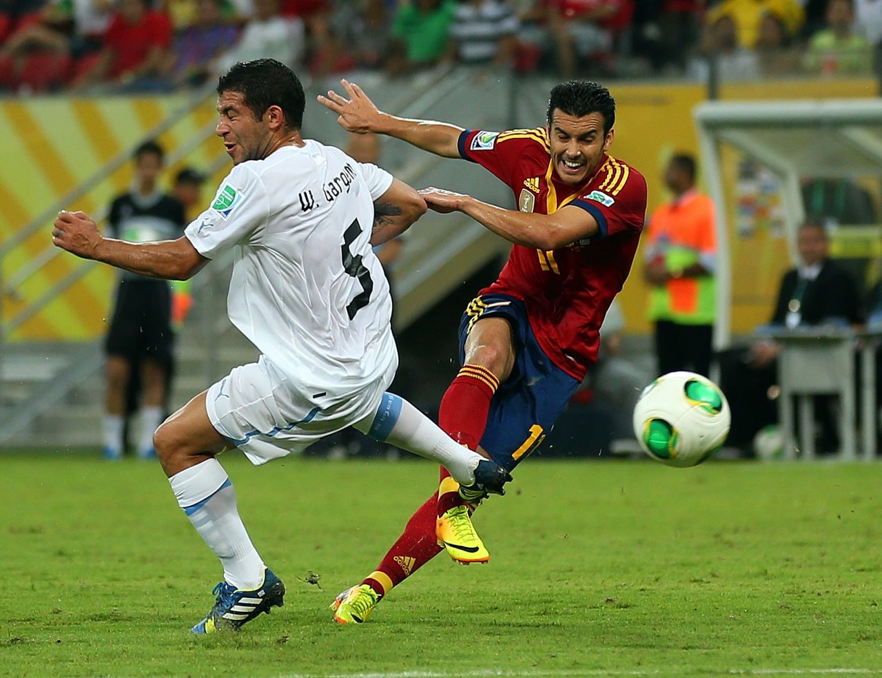 Pedro had put Spain ahead in the 20th minute when his shot took a wicked deflection off Uruguay captain Diego Lugano.