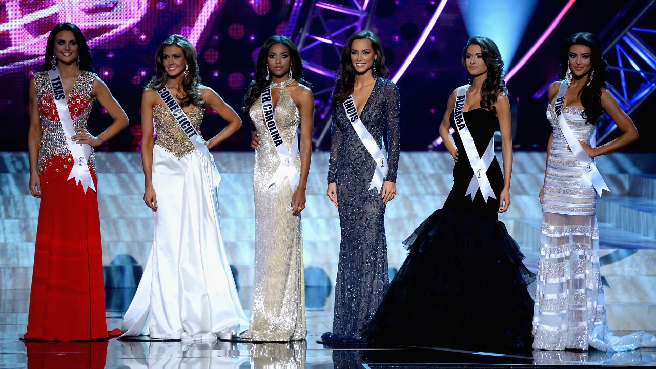 Despite her flub, Miss Utah Marissa Powell, far right, made it to the final rounds of the 2013 Miss USA pageant.