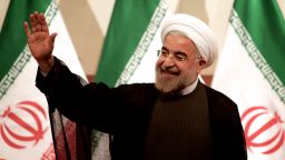 Iranian President-elect Hassan Rouhani waves at a news conference in Tehran on Monday, June 17. Rouhani, a cleric and moderate politician, took more than 50% of the vote after campaigning on a platform of "hope and prudence," appealing to both traditional conservatives and reform-minded voters.