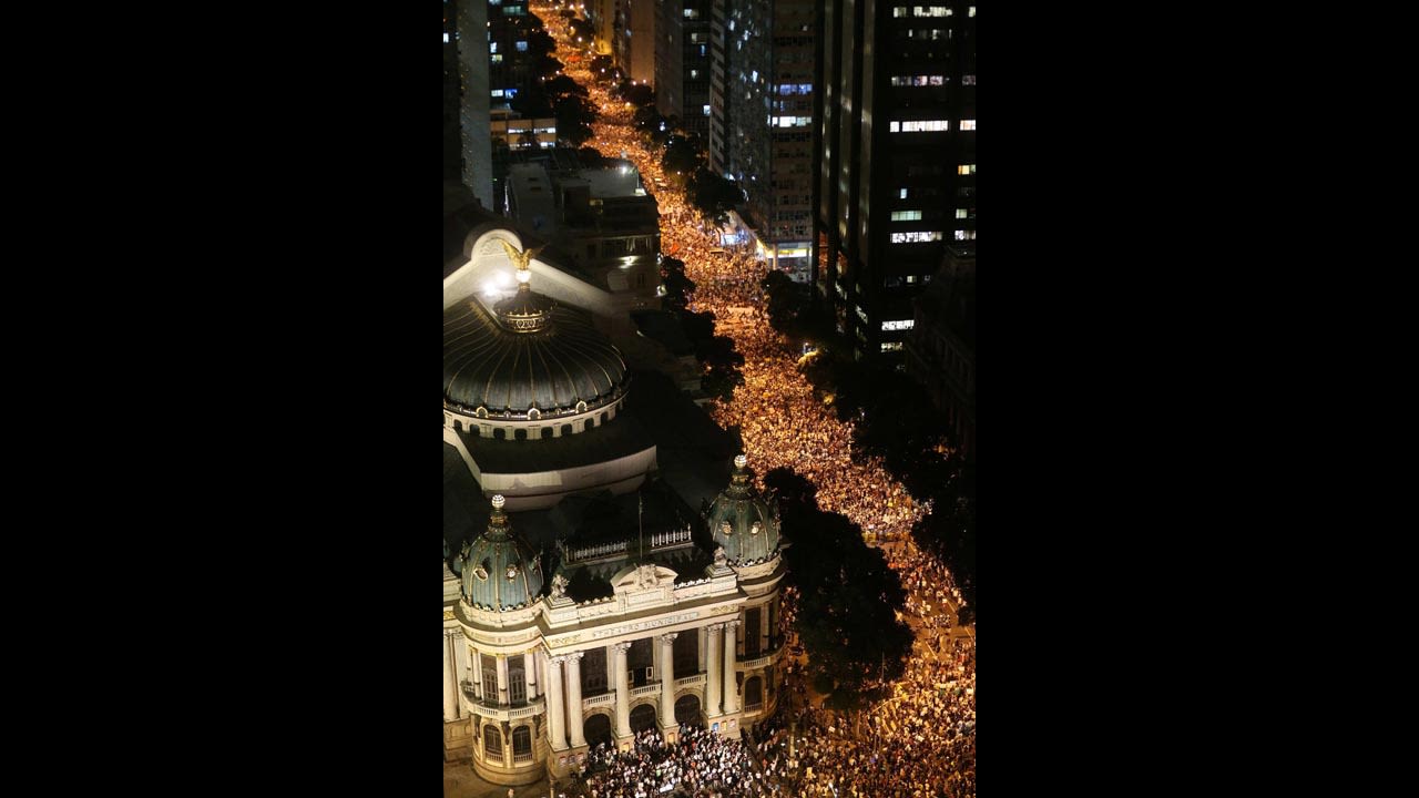 Thousands participate in the protest in Rio de Janeiro on June 17.