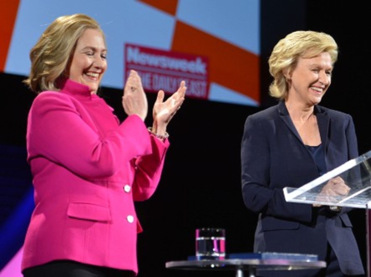 Tina Brown shares a stage with former Secretary of State Hillary Clinton at the 2013 Women In The World summit which she organizes with The Daily Beast - (Courtesy Marc Bryan Brown)