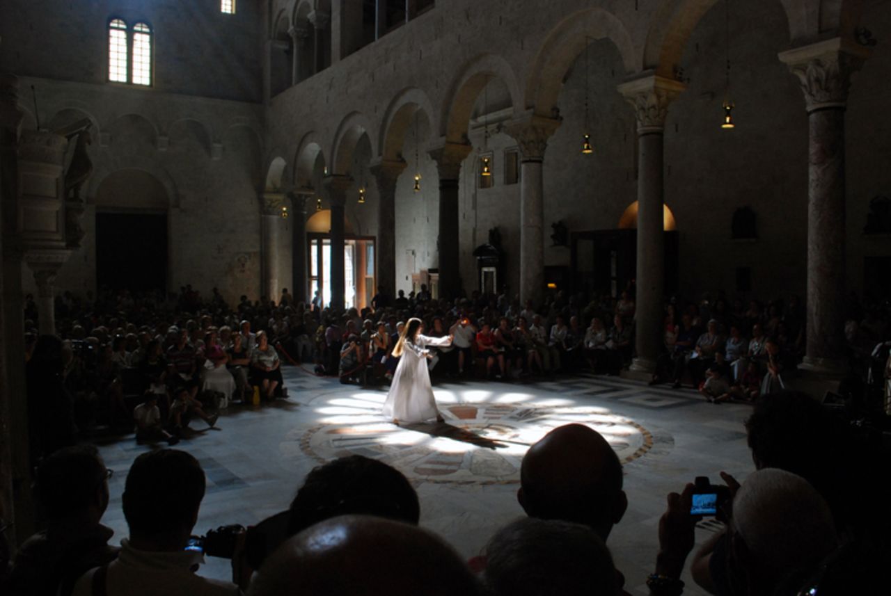 <a href="http://www.flickr.com/photos/11983943@N02/" target="_blank" target="_blank">Valeria85</a> took this photo in the cathedral of Bari, Italy. She says that only during summer solstice does the light coming from the ceiling align perfectly onto the special mosaic pattern. Watching this "game of light" in the cathedral has been her midsummer tradition for a couple of years and she will be there again this year.