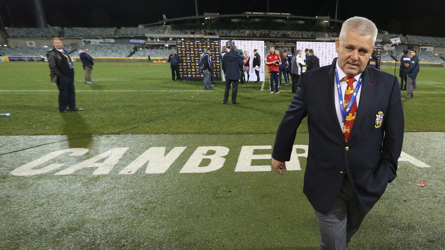 Coach Warren Gatland leaves the pitch after the Lions' first loss on tour, four days ahead of the first Test against Australia