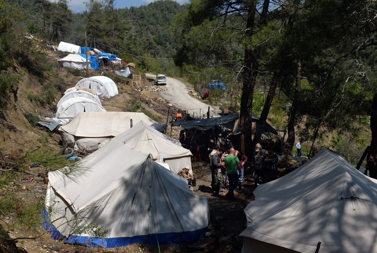 A makeshift refugee camp is seen near Syria's border with Turkey in April 2013.
