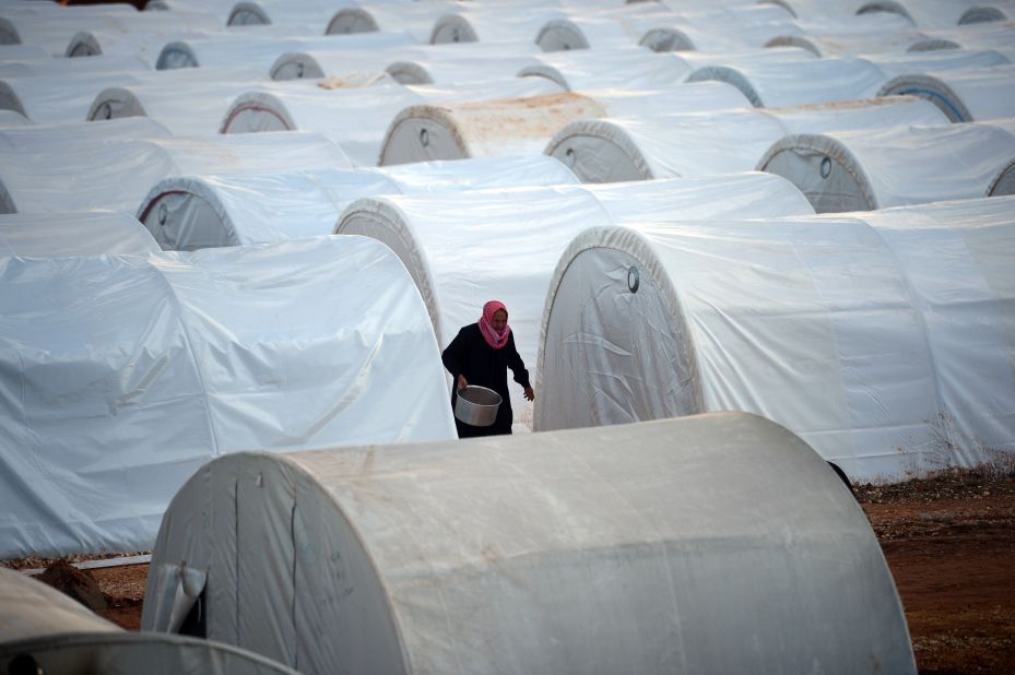 Row after row of temporary shelters fill the Maiber al-Salam refugee camp in Syria in April 2013.