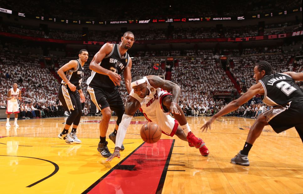 LeBron James of the Miami Heat drives to the basket against the San Antonio Spurs in Game 6 of the 2013 NBA Finals on Tuesday, June 18, in Miami. 