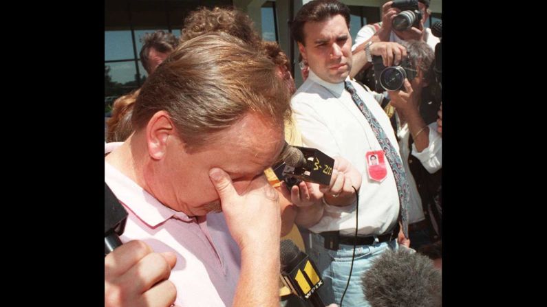 Ron Dwyer pauses to compose himself on July 20, 1996, as he speaks about his 11-year-old daughter Larkyn Lynn Dwyer, who was on TWA Flight 800.