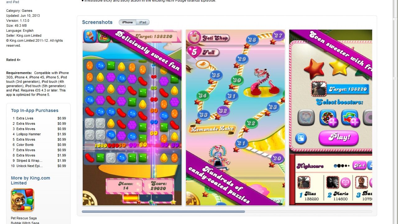 "Candy Crush" is an extremely popular mobile game on Apple and Android platforms.