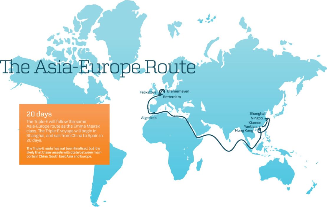 The AE10 shipping route between Asia and Europe.