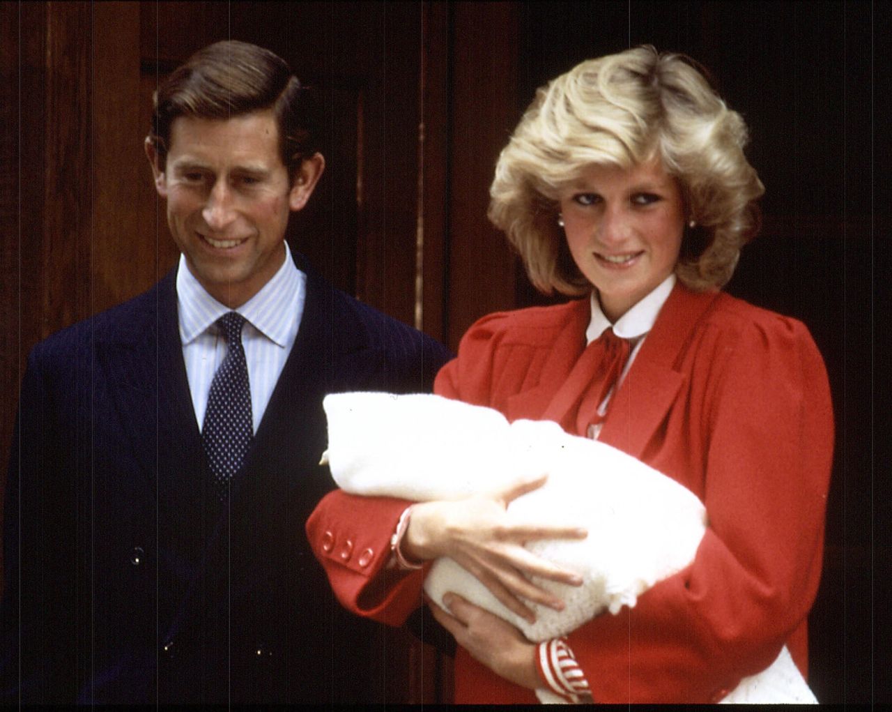 Charles and Diana are photographed on September 16, 1984, following the birth of their second son, Prince Harry, at St. Mary's Hospital.