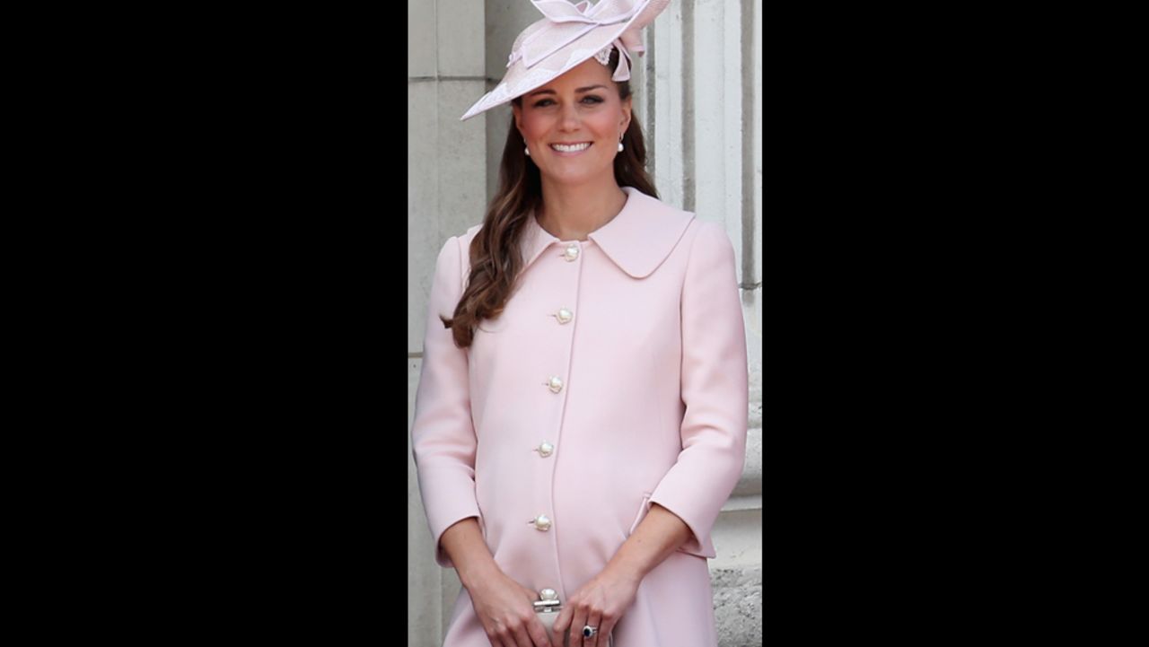 Catherine is photographed on the balcony of Buckingham Palace during the annual Trooping the Color Ceremony on June 15, 2013 in London.