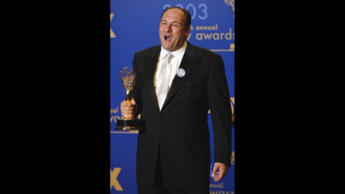 Gandolfini poses backstage during the 55th Annual Primetime Emmy Awards in 2003 in Los Angeles.