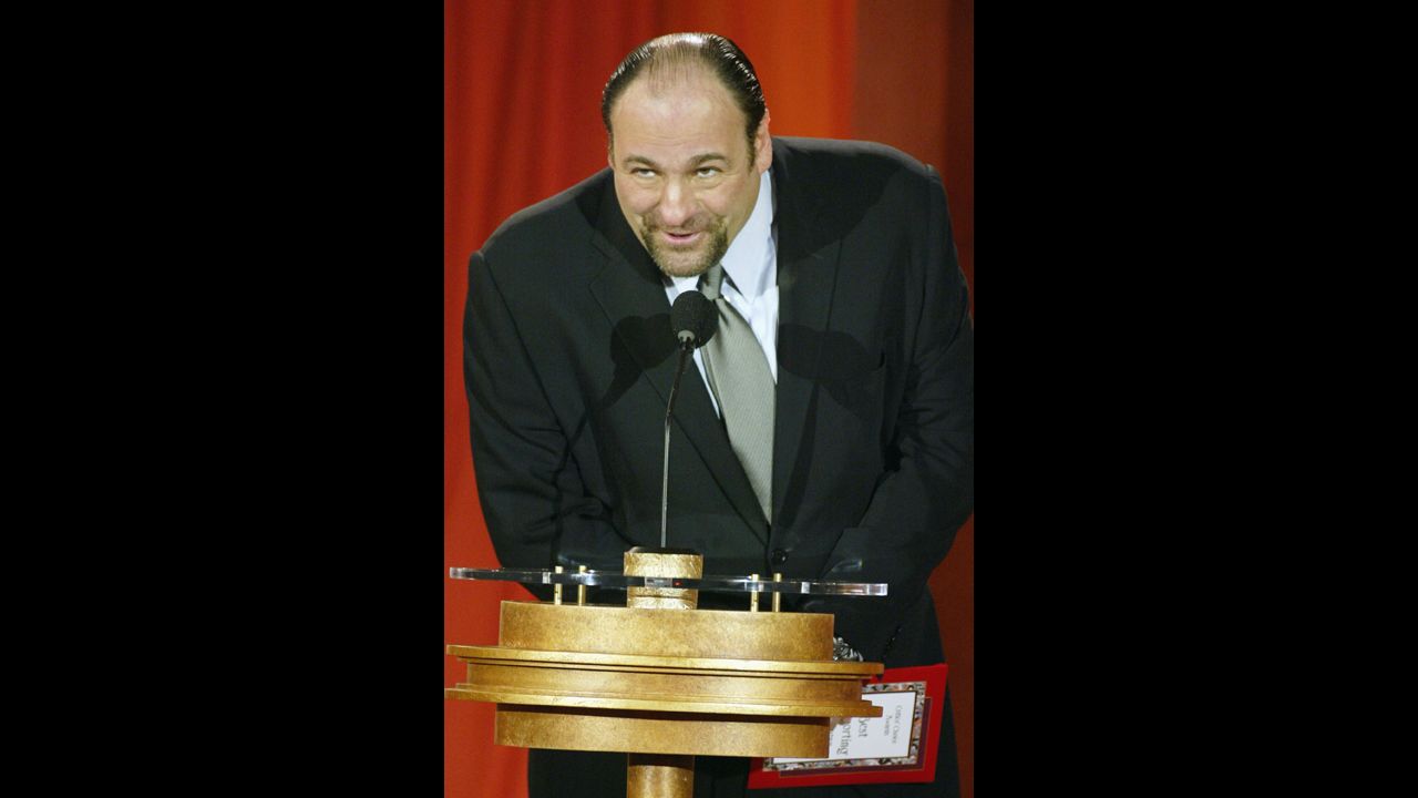 Gandolfini speaks at the 9th Annual Critics' Choice Awards gala at the Beverly Hills Hotel in 2004.