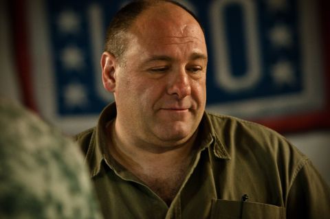 Gandolfini visits with service members and civilians on Kandahar Air Field, Afghanistan, on March 29, 2010, during a USO tour.