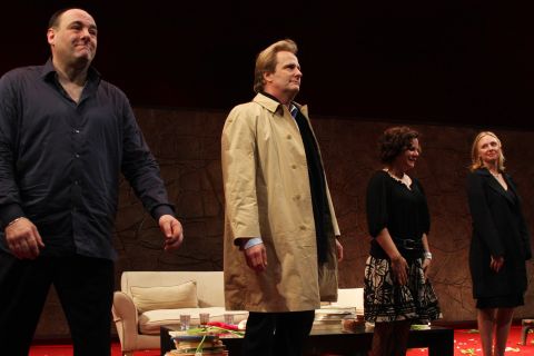 Gandolfini, Jeff Daniels, Marcia Gay Harden and Hope Davis during the curtain call of the opening of the Broadway play "God of Carnage" on March 22, 2009, at the Broadway Theatre in New York.   