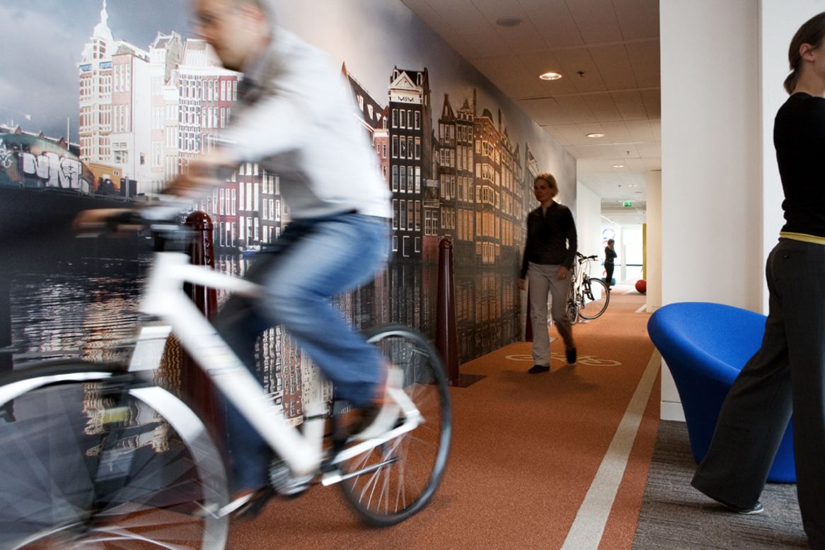 The office features an indoor bike lane.