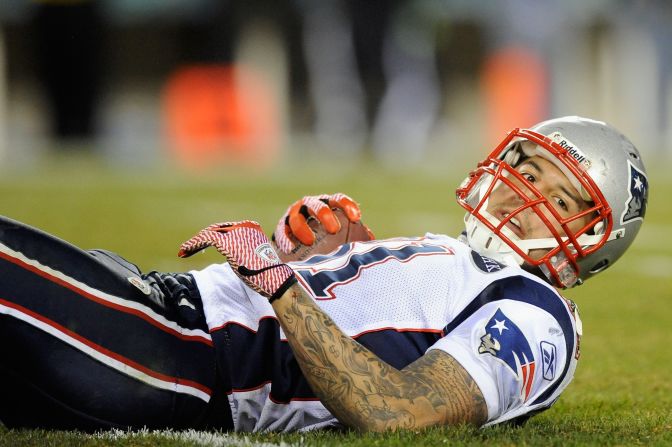 Hernandez looks up after being tackled during a game in Philadelphia on November 27, 2011.