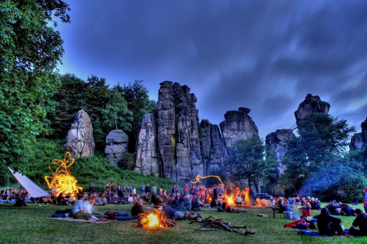 In Germany, the distinctive 'Externsteine' rock formation is an important venue for large festivals during the longest day of the year, similar to the UK celebrations at Stonehenge. Bernd Mestermann, who took this photo, has been going to this German event for 20 years.