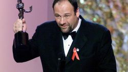 In this 12 March 2000 file photo, US actor James Gandolfini accepts the award for best actor in a television drama series for his role in 'The Sopranos' at the Sixth Annual Screen Actors Guild Awards (SAG) in Los Angeles.