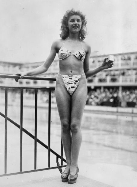 French designer Louis Reard designed the "Bikini" in 1946. While other versions of two-piece swimsuits had already appeared, this one caused a real splash. Reard was unable to find a fashion model to wear the suit, so he had to hire this nude dancer from the Casino de Paris.