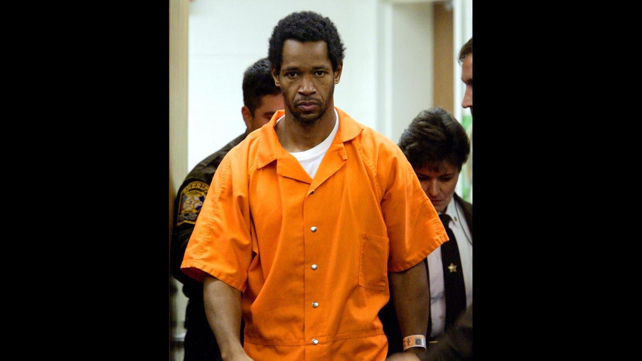 John Allen Muhammad, 41, arrives for a court appearance in Manassas, Virginia, in November 2002. Muhammad and Lee Boyd Malvo were suspected in a series of shootings in the District of Columbia, Virginia and Maryland in October 2002 that left 10 people dead and three wounded. Muhammad was put to death by lethal injection in 2009. His accomplice, Malvo, was sentenced to life imprisonment without the possibility of parole.