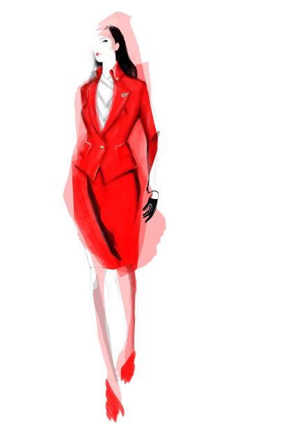 Vivienne Westwood is designing the new uniforms for Virgin Atlantic. Currently, the outfits only exist in sketch form, though cabin crew will start trialing the new designer items next month.