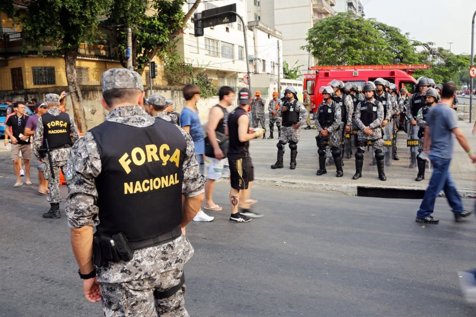 There was a heavy police presence on the streets in Rio before the match in response to the ongoing protests in Brazil.