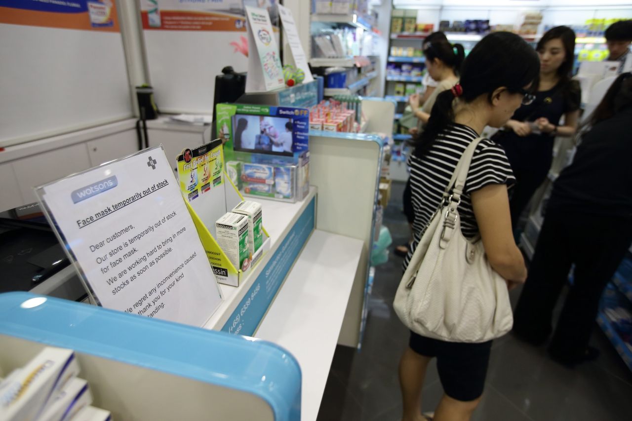 A local pharmacy put up an out-of-stock notice for face masks on June 20. 