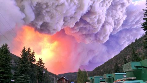 A photo taken by the Pike Interagency Hotshot Crew shows the West Fork Fire Complex, made up of the West Fork Fire and Windy Pass Fire, burning 15 miles north of Pagosa Springs, Colorado, on Thursday, June 20.