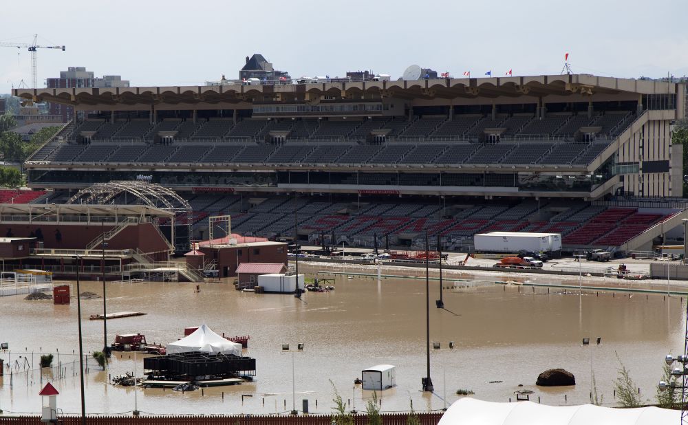 The flooded grounds of the Calgary Stampede are seen in Calgary, Alberta, on June 22. Much of the city is still submerged from Friday's flooding, which was the heaviest flooding the city had seen in decades and took at least three lives. In another city in Alberta, Medicine Hat, thousands of people were evacuated in anticipation of water from the South Saskatchewan River moving into the city Sunday.