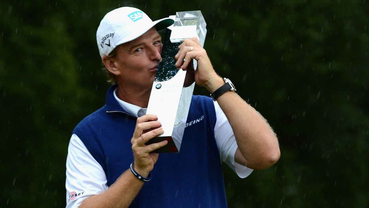 Ernie Els savors his moment of triumph after landing the BMW International Open in Munich.