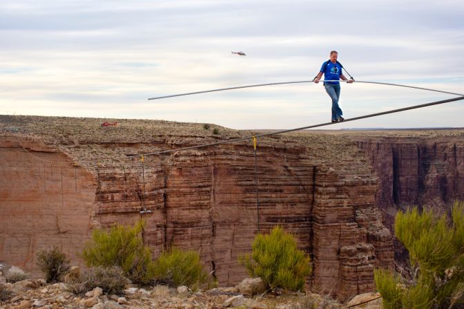 Nik Wallenda nears the completion of his<a href="http://www.cnn.com/2013/06/24/us/arizona-high-wire-wallenda/index.html"> quarter-mile walk near the Grand Canyon</a> in June 2013 in Arizona. He crossed the Little Colorado River Gorge without the aid of a safety tether. He is a member of the famous Flying Wallendas, founded by his great-grandfather Karl in the 1920s, and also walked across Niagara Falls last year. 