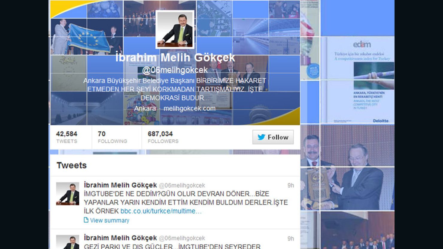 A detail from Melih Gokcek's Twitter page.