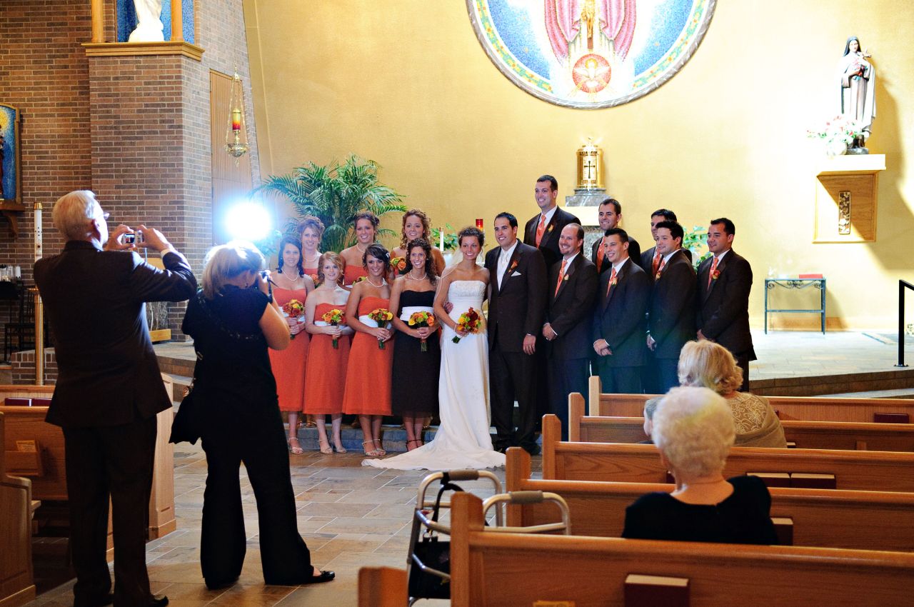 When more than one person is taking pictures of the wedding party, eyes go all over the place, wedding photographer Corey Ann Balazowich said. In this image, everyone kept glancing over Balazowich's shoulder at the man behind her, making it hard to get one shot of everyone looking at her.