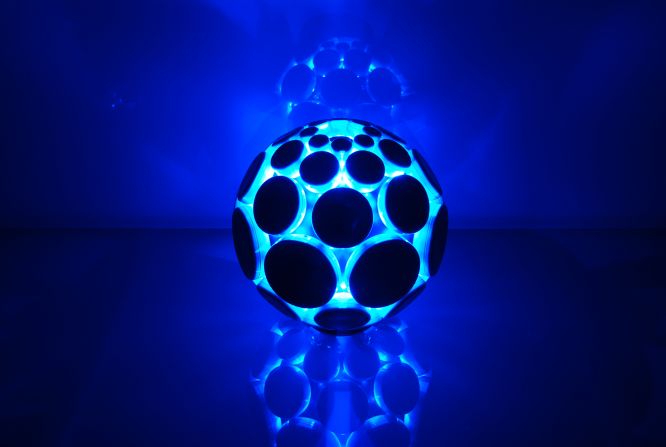 The AlphaSphere is an instrument consisting of 48 elastic pads which respond to touch, velocity and pressure. The layout of notes can be arranged according to the user's preference. The AlphaSphere will be released later this year.