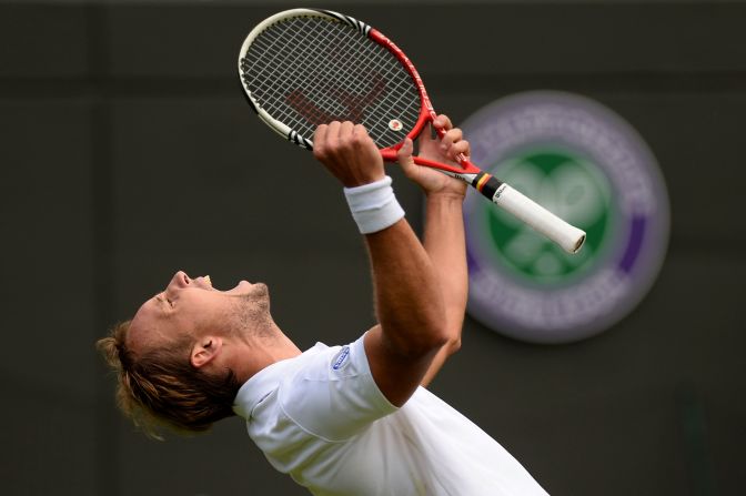 Darcis, ranked No. 135 in the world, celebrates match point against Nadal on June 24.