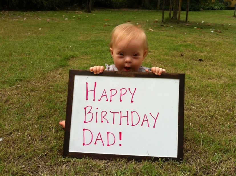Marley wishes her father a happy birthday. <a href="http://www.ndss.org/Down-Syndrome/What-Is-Down-Syndrome/" target="_blank" target="_blank">Down syndrome</a> occurs when a person has a full or partial extra copy of chromosome 21, which in turn alters the way their body develops.
