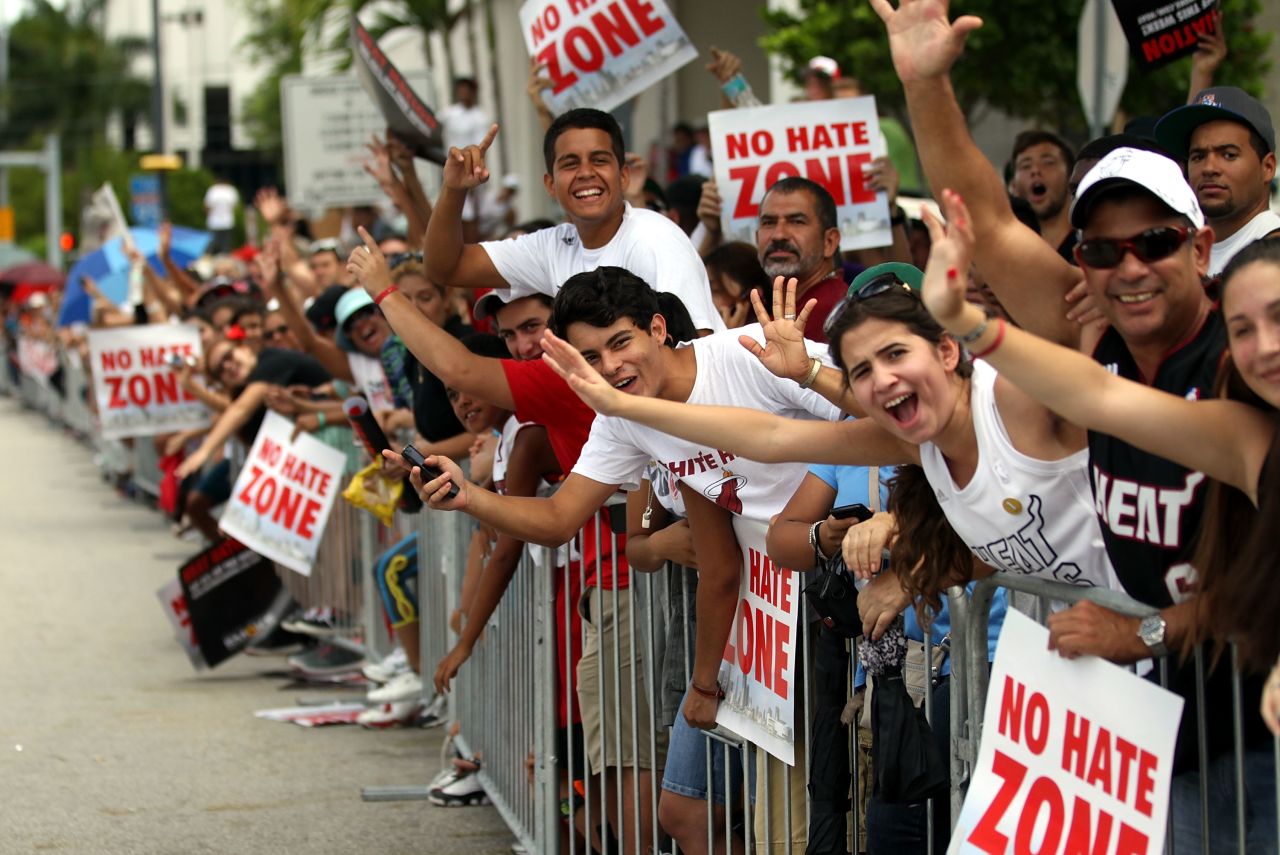 Heat fans line the streets of Miami.