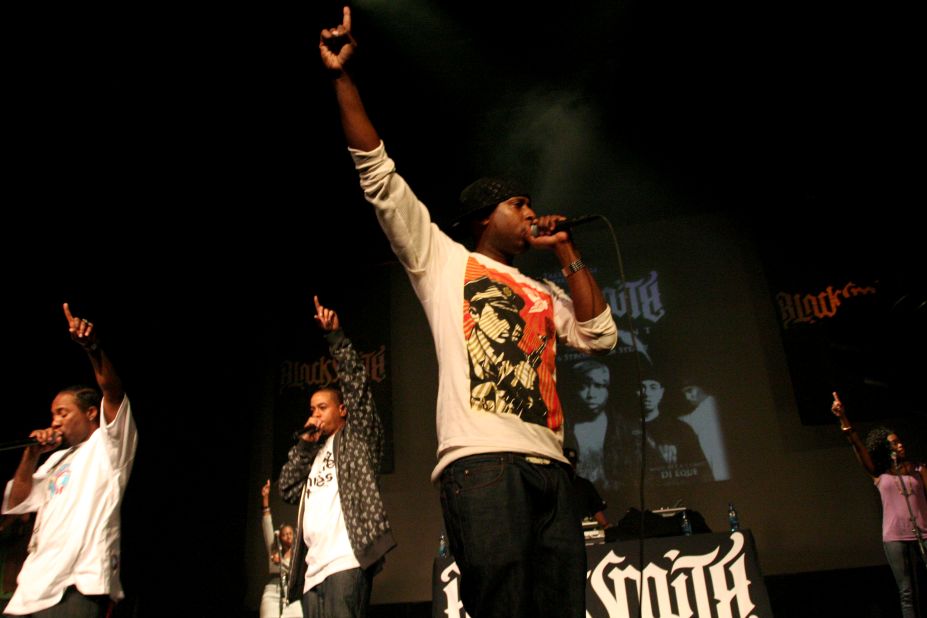 Kweli performs with Strong Arm Steady at New York's Apollo Theater in 2007. The self-described "ebony man/Apollo legend" released his early works with Rawkus Records and has since launched two labels, the now-defunct Blacksmith Music and Javotti Media, which released his latest album.