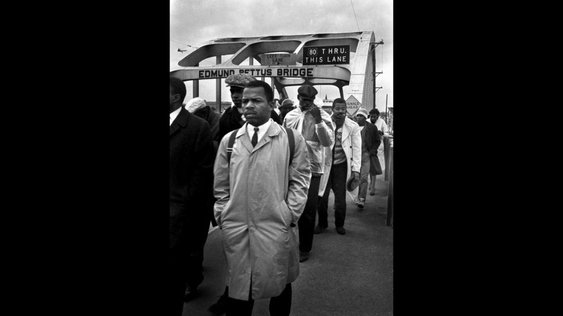 John Lewis, a young activist who later became a congressman of Georgia, heads to a fateful encounter on the Edmund Pettus Bridge in Selma, Alabama during a 1965 march. Lewis was brutally assaulted by state troopers during the "Bloody Sunday" march that made voting rights a national issue.