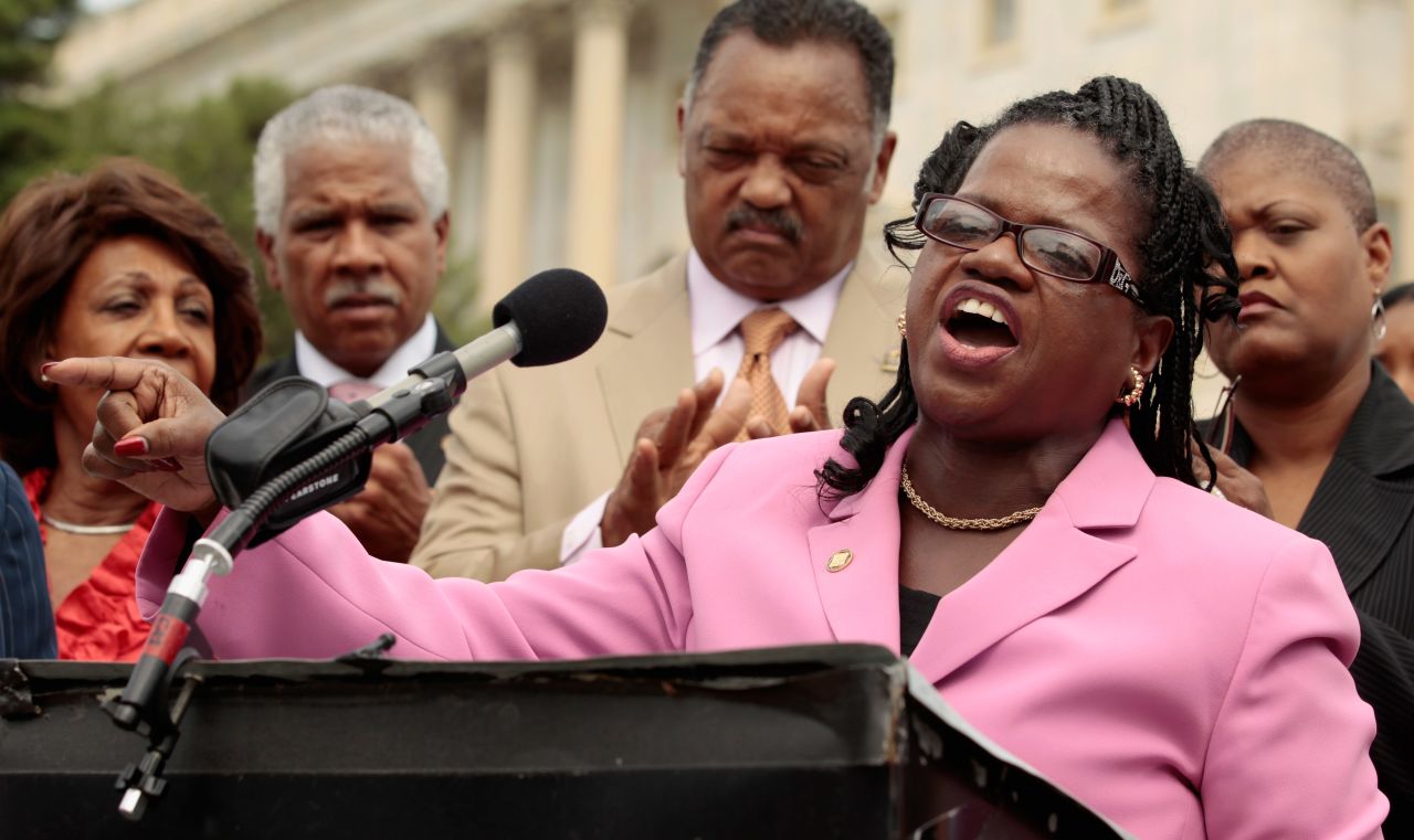 Lawyers' Committee for Civil Rights Under Law Executive Director Barbara Arnwine speaks during a news conference to voice opposition to state photo ID voter laws with the Rev. Jesse Jackson and members of Congress at the U.S. Capitol July 13, 2011.