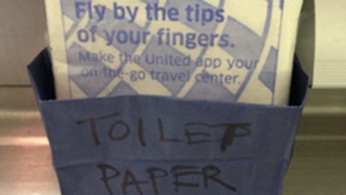 This picture of United Airlines substitute toilet paper made it to FlyerTalk.