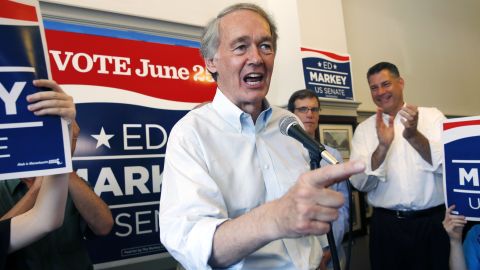 Democratic Rep. Ed Markey campaigns recently at Cafe on the Common in Waltham, Massachusetts.