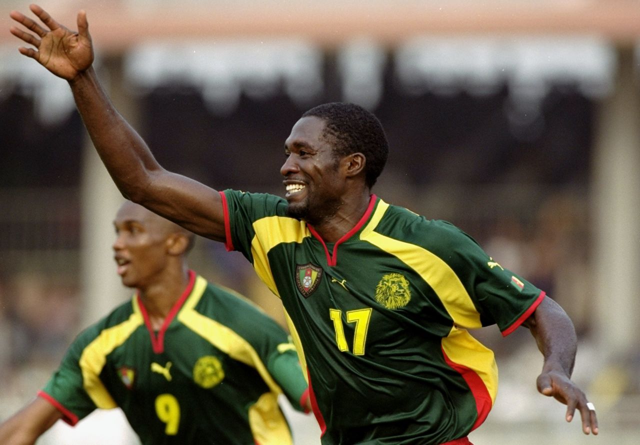 Foe celebrates his match winner in the quarterfinals of the 2000 Africa Cup of Nations, a tournament Cameroon won. Following Foe's death, Cameroon have failed to win another Nations Cup title. 